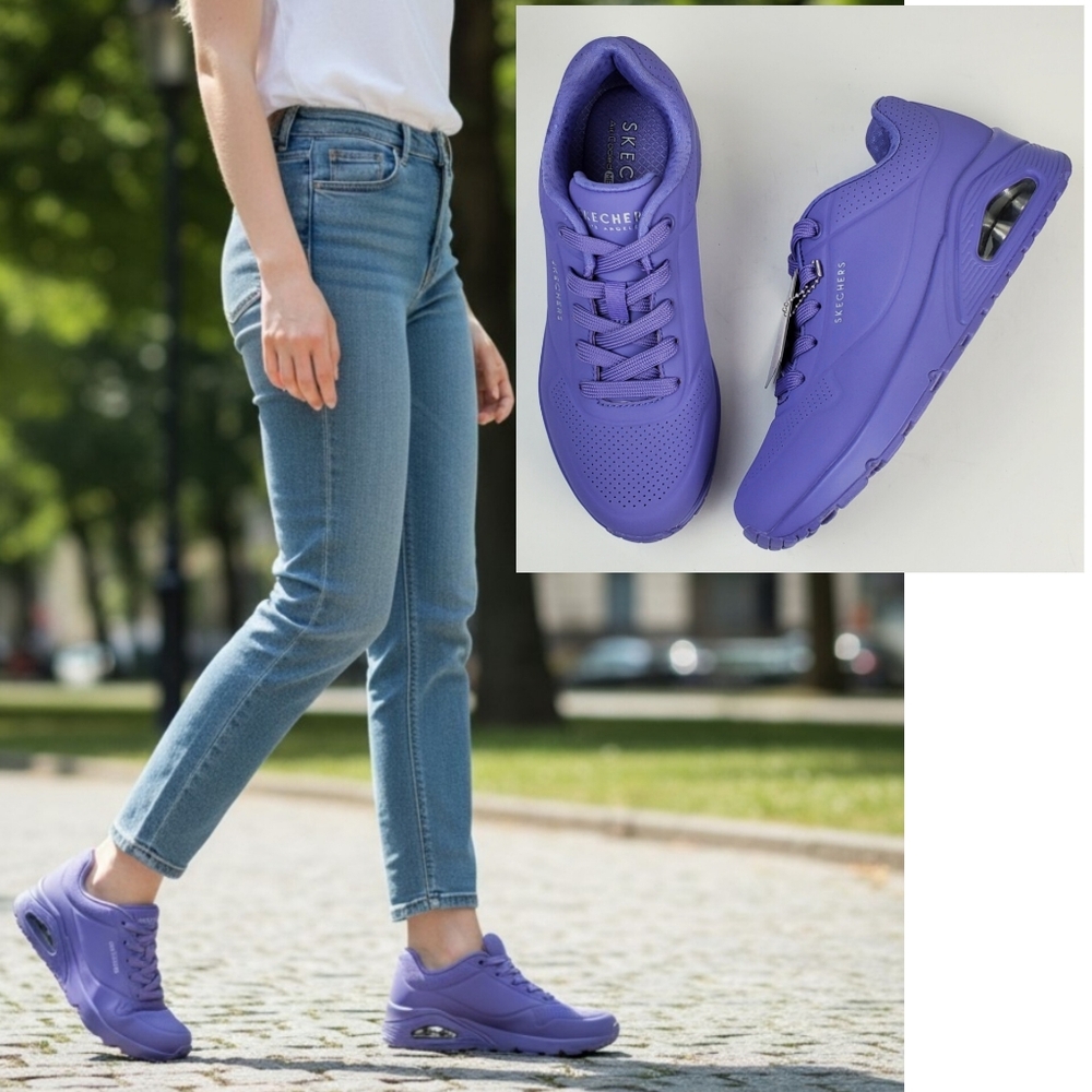 NWT Skechers uno stand on air sneakers lilac lace up casual sports yoga outdoor